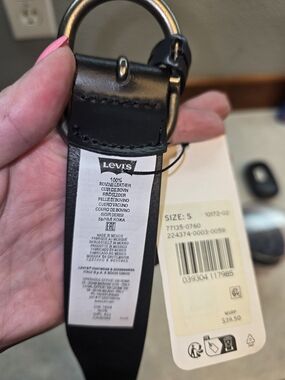 Levi's Black Leather Belt with Antique Silver Oval Buckle